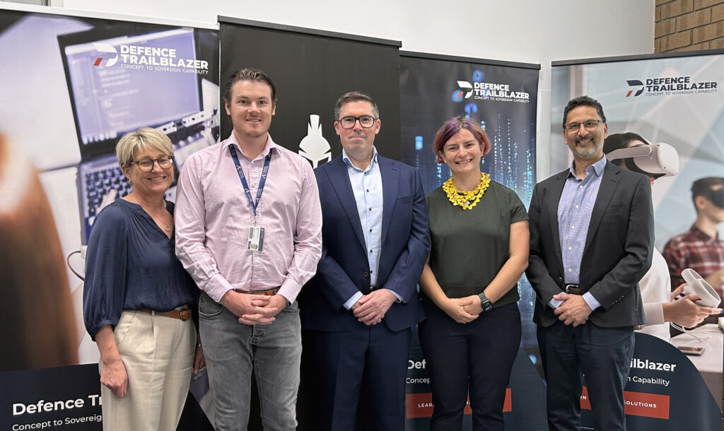Pictured from left: Dr Margaret Law, Hamish Earl (Defence Trailblazer), Brett Hill (Praetorian Aeronautics), Associate Professor Claudia Szabo (University of Adelaide), Dr Sanjay Mazumdar (Defence Trailblazer)
