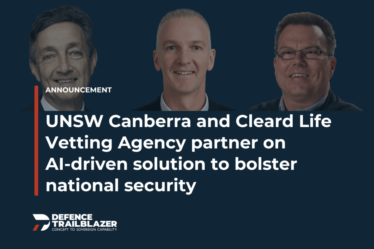 Professor Braden McGrath (UNSW Canberra), Edward Barker (Cleard Life Vetting Agency) and Professor Roland Goecke (UNSW Canberra).
