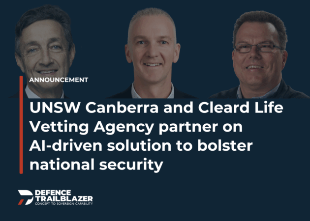 Professor Braden McGrath (UNSW Canberra), Edward Barker (Cleard Life Vetting Agency) and Professor Roland Goecke (UNSW Canberra).