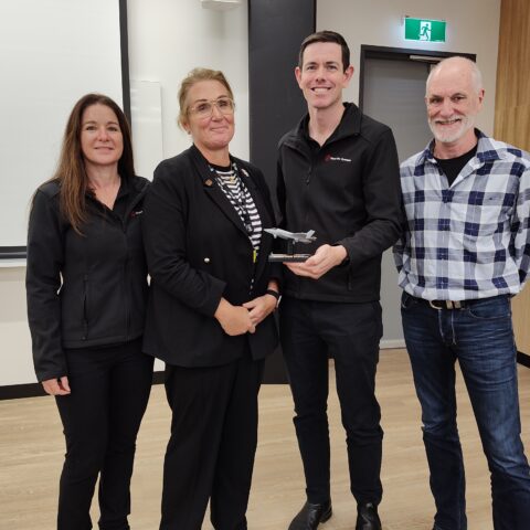 From left: Kay Brewer (Ghost Fire Systems), Liz Kobold (Defence Trailblazer), Brett Harrex, (Ghost Fire Systems co-founder); Paul Daly (Defence Trailblazer).