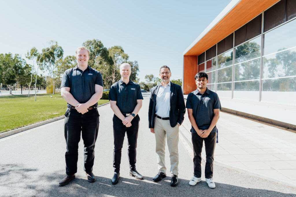 Matthew Fowler; Dr Sanjay Mazumdar, Executive Director – Defence Trailblazer; Allan Dundas, Chair and Chief Executive Officer of DEWC Services; Hard Patel.
